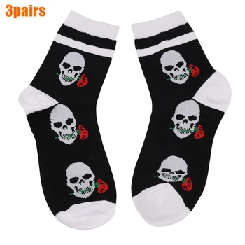 

3pairs Women Men Gift Soft Crew Socks Absorb Sweat Skeleton Printed Stretchy Daily Autumn Winter Breathable Fashion Cotton Blend