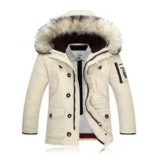 Зимний теплый мужской пуховик с белым утиным пухом, Модный повседневный большой меховой воротник, утолщенные куртки с капюшоном и пальто для мужчин бежевого и белого цвета
