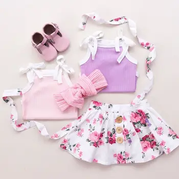 

2020 Newborn Baby Girl Set Princess Sleeveless Top Romper Short Skirt Outfit Clothes 3pcs