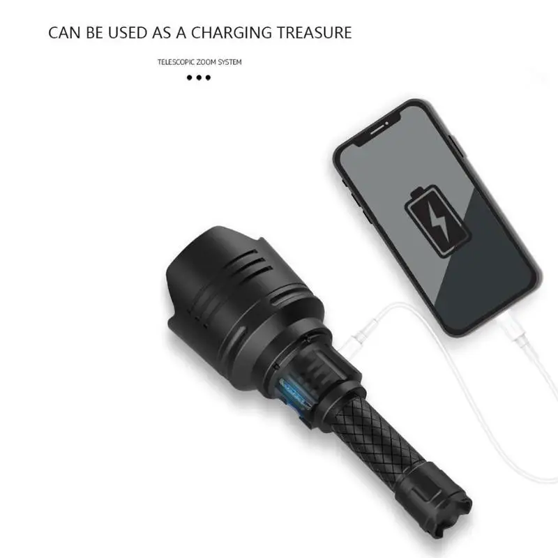 P10 LED Torch 4 Modes Power Display Flashlight Glare Lamp for Outdoor Adventure Input and Output Emergency Charging Treasure