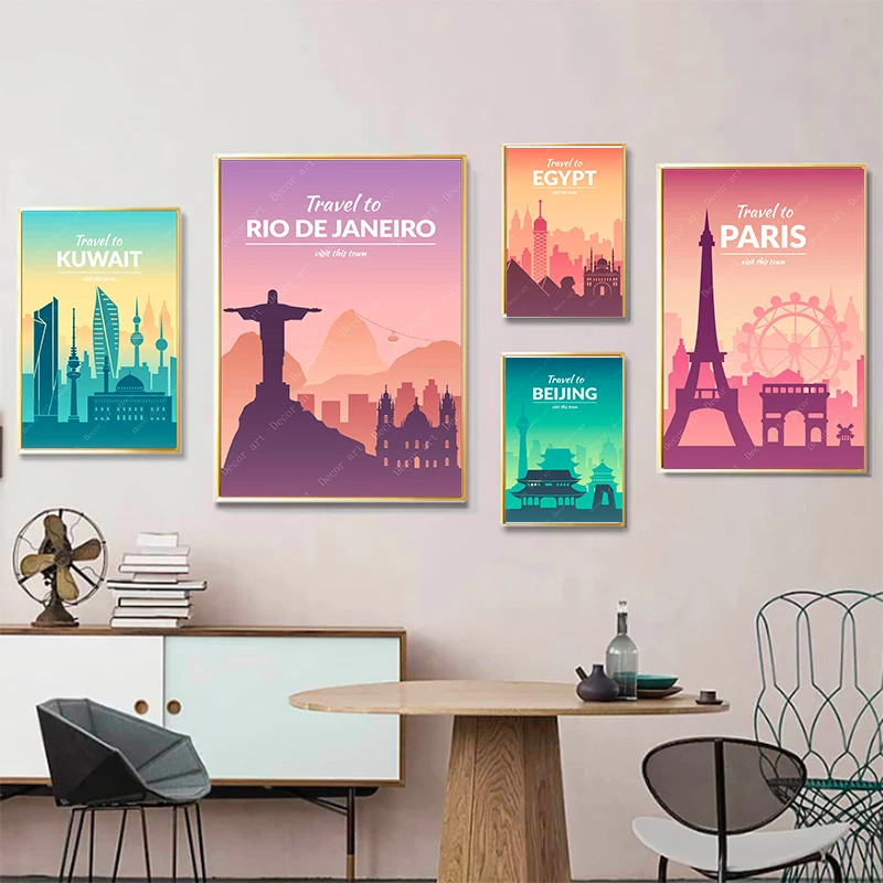 Рио де Париж Дублина Египет Пекин холст картины винтажные стены крафт плакаты с