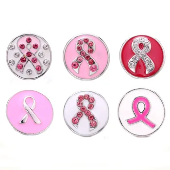 

5pcs/lot New Pink Ribbon Snap Button Jewelry Rhinestone Charm Buttons for 18mm Snap Bracelet Jewelry for Women Snap Jewelry