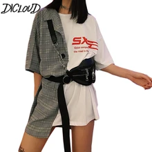 DICLOUD уличное платье в клетку с вышивкой, женское платье,, с принтом, высокая талия, кружевное летнее платье, повседневное свободное мини-платье, Vestido