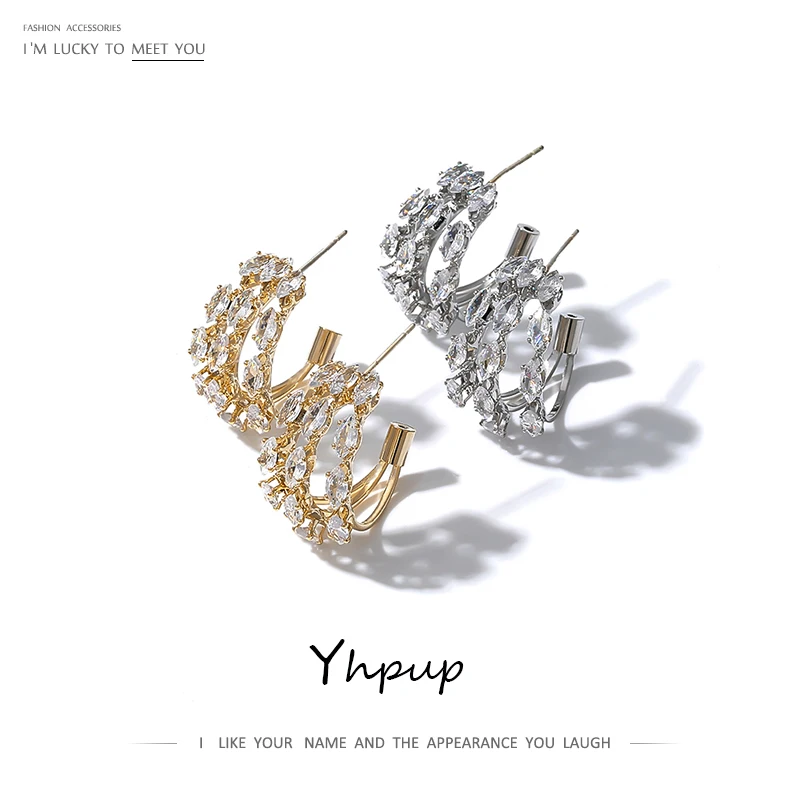 Yhpup AAA блестящие CZ серьги-гвоздики брендовые роскошные свадебные серьги модные украшения для женщин подарок на свадьбу Рождество kolczyki