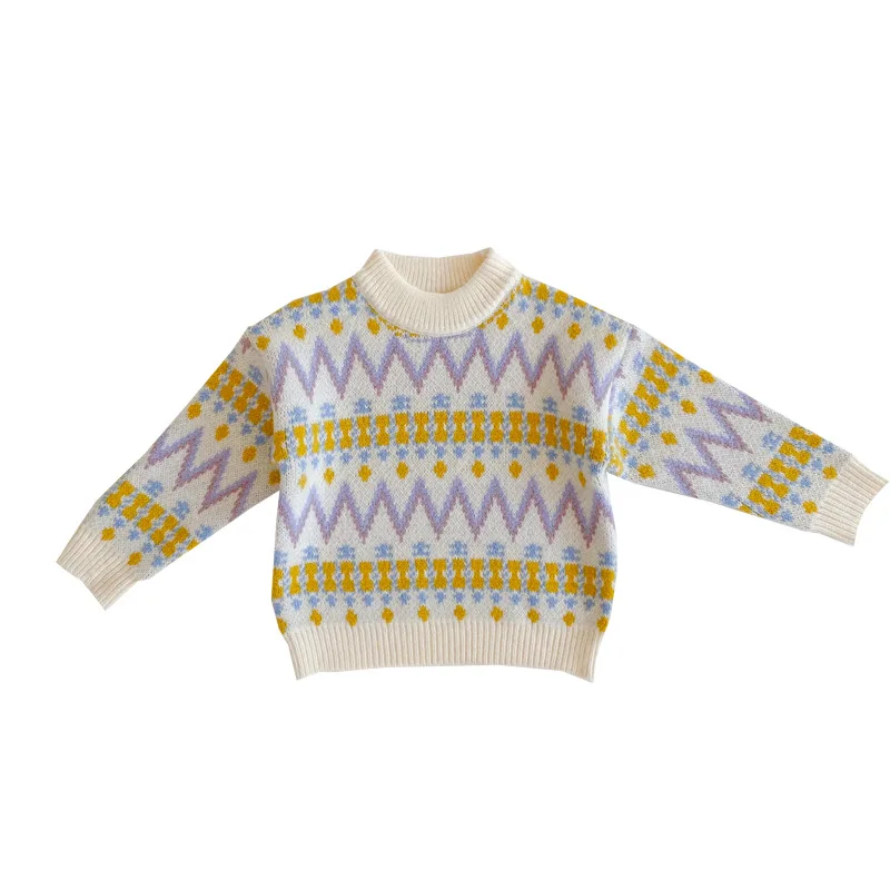 

Children's Sweater 2021 New Spring Boys Girls Patchwork Sweater Stripes Plaid Round Neck Wool Sweater Kids Girl Boy Tops D10196