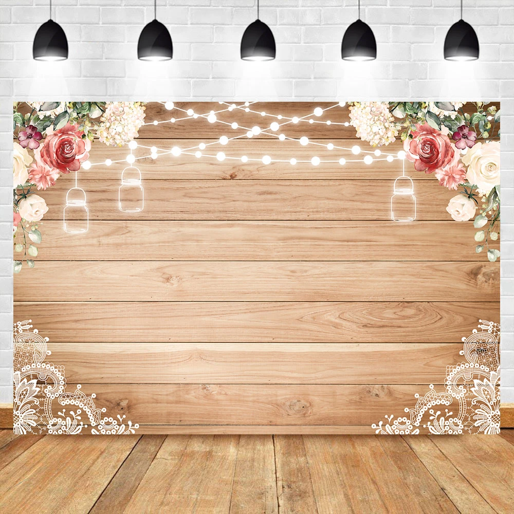 Rustic Wood Baby Shower Backdrop Vinyl Flowers String Light Photography Background  Rustic Wood Birthday Party Banner Backdrops|Background| - AliExpress