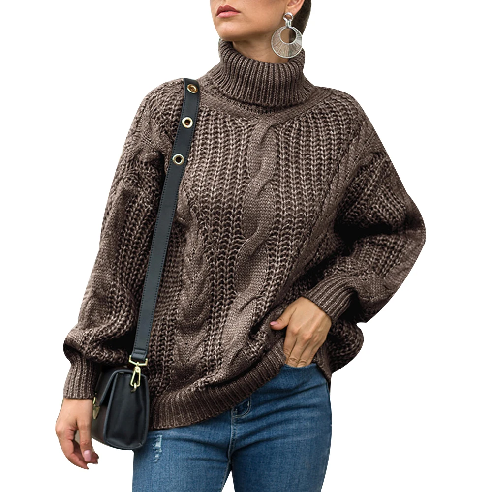Свитер с высоким воротом, Женский пуловер, Высокоэластичный вязаный свитер в рубчик, тонкий джемпер, осенне-зимний базовый женский свитер - Цвет: style4 coffee