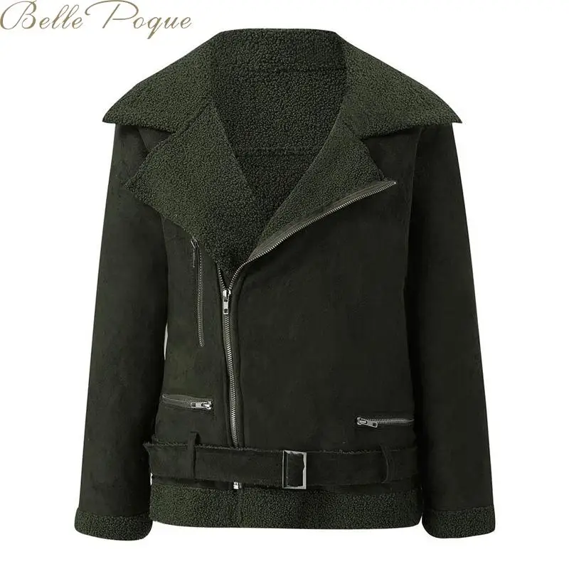 Belle poque, плотное пальто для женщин, теплая верхняя одежда, Короткая свободная Меховая куртка на молнии, зимнее пальто, кардиган, однотонная женская куртка