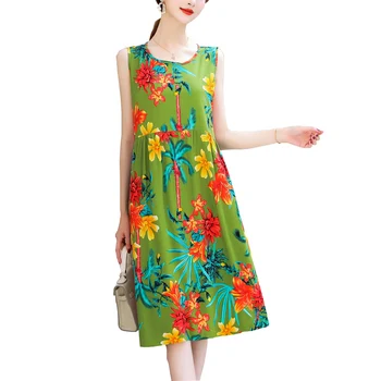 

2020 Summer New Large Size print women dresses O-neck Sleeveless casual Dress Woman 5XL