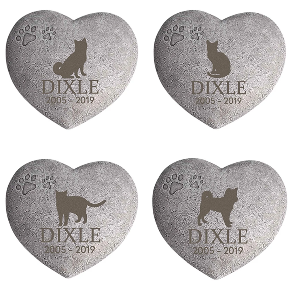 Personalized Dog Pet Memorial Stone Heart Shaped Dog Cat Pet Grave Marker Paw Memorial Tombstone Garden Stone 1-24 patterns