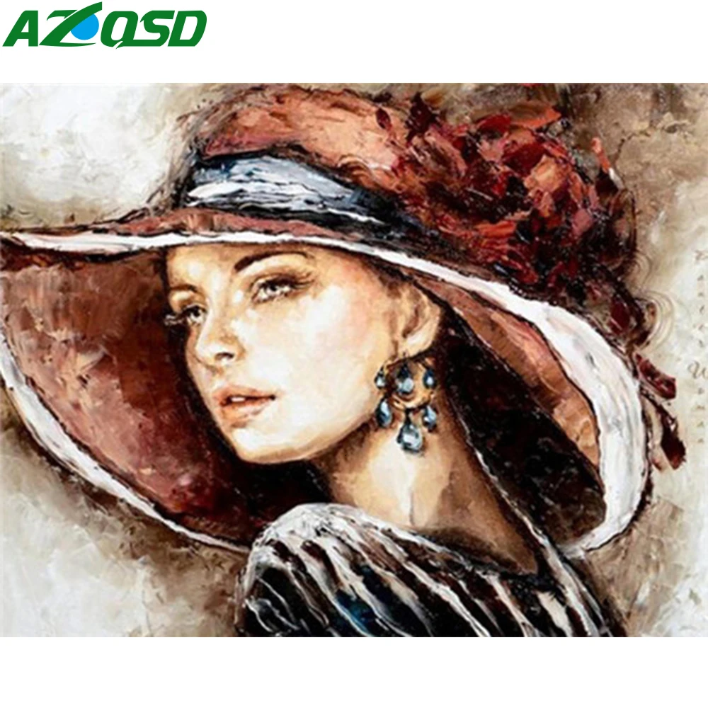 AZQSD DIY взрослая краска по номерам женщина Unframe акриловая краска масляная краска по номерам портрет ручная краска ed уникальный подарок