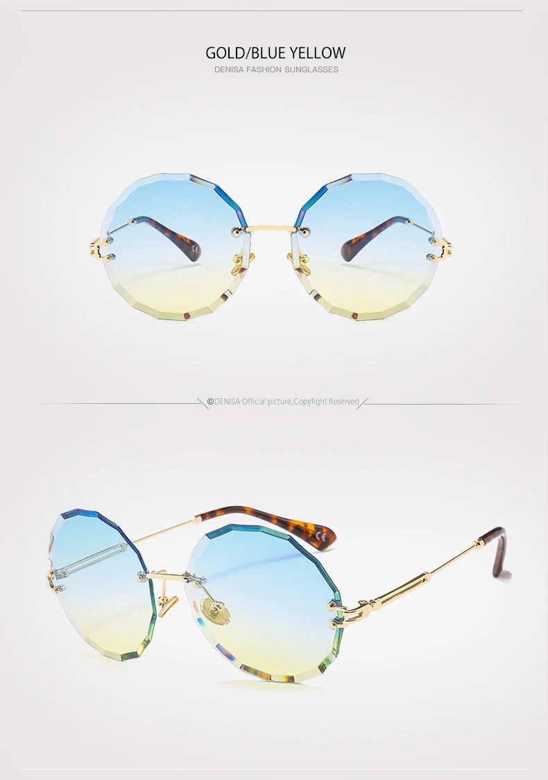 DENISA винтажные Круглые Солнцезащитные очки для женщин и мужчин модные очки без оправы Ретро розовые солнцезащитные очки для женщин UV400 zonnebril dames G18604