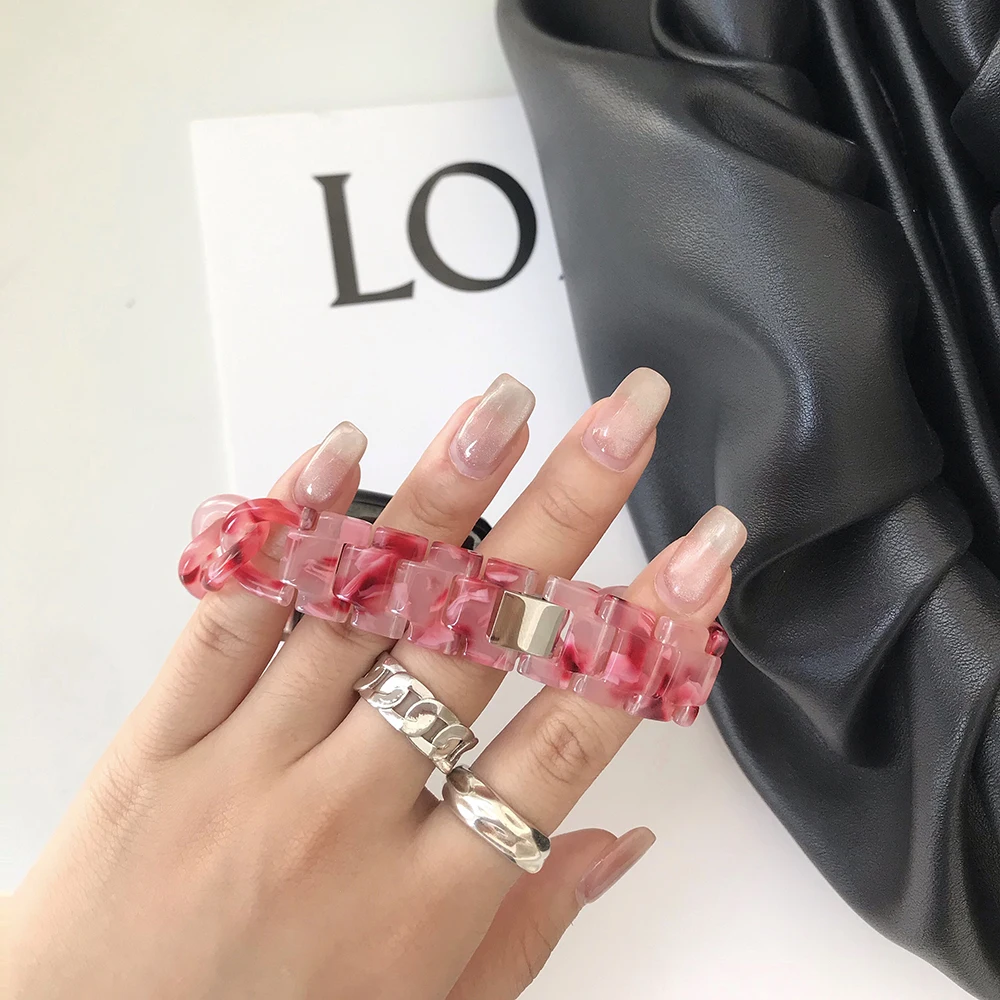 Resin Watch strap for apple watch 6 5 4 band 42mm 38mm correa transparent steel  watchband 44mm 40mm for iwatch 6 series 5 4 3/2