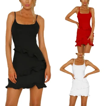 

Womens Sexy Slim Sling Strapless Lace Ruffle Skirt Solid Summer Solid Color Stretch Slim Pleated Skirt