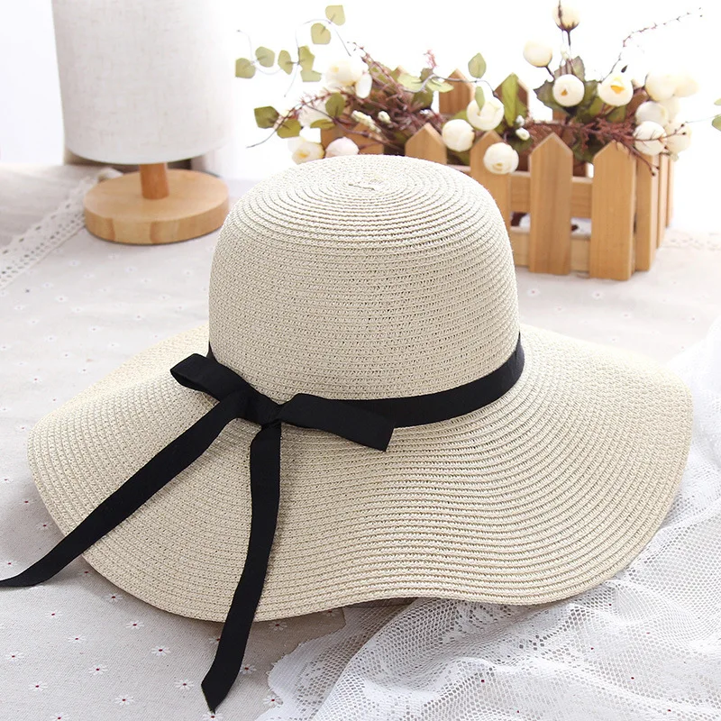 

Summer Straw Hat Women Big Wide Brim Beach Hat Floppy Foldable UV Protection Sun Hats For Women Bowknot Summer Hat