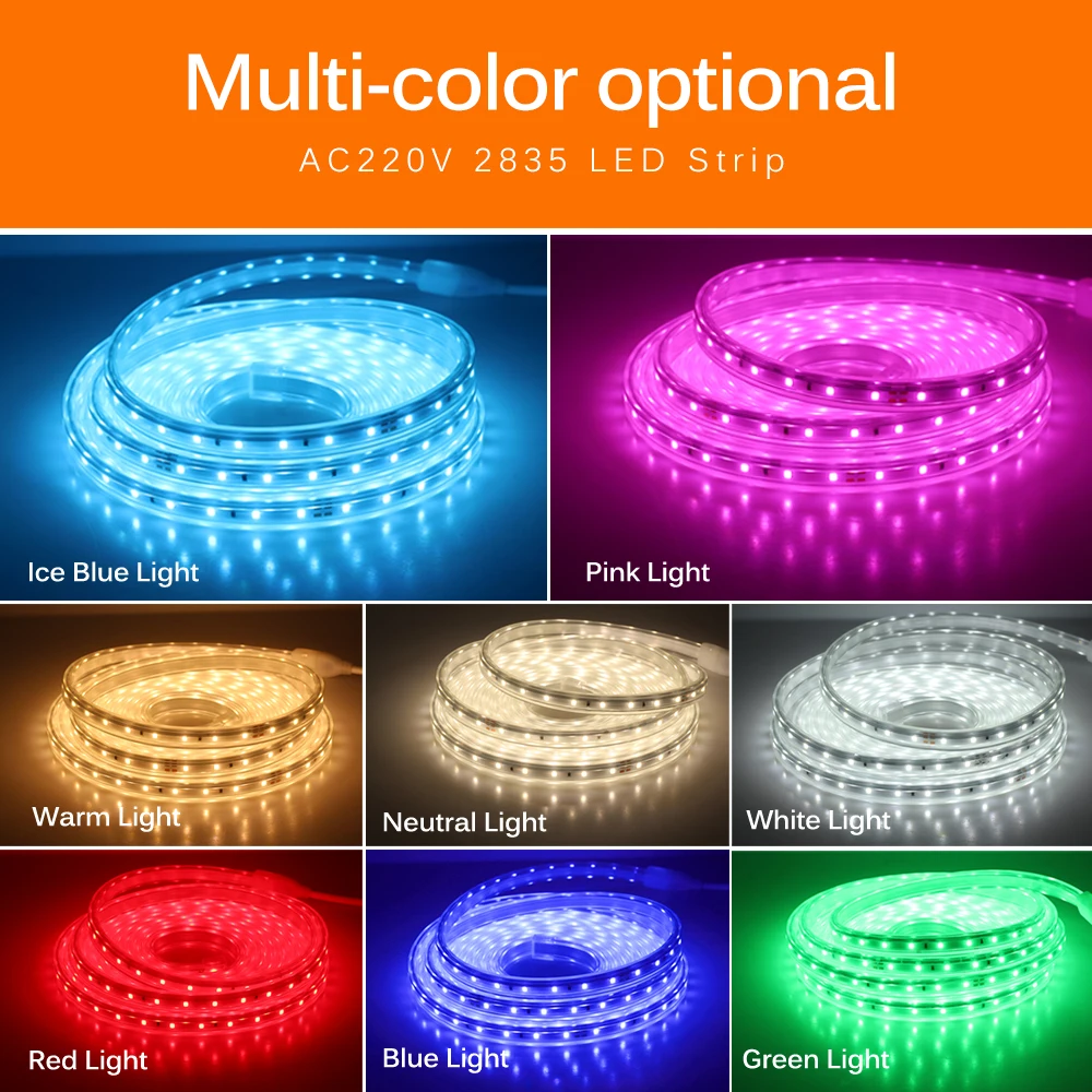 2835 LED  light Strip AC 220V IP67 Waterproof Multi-color Lights High Brightness 60LEDs/M Flexible LED strips 1-20m