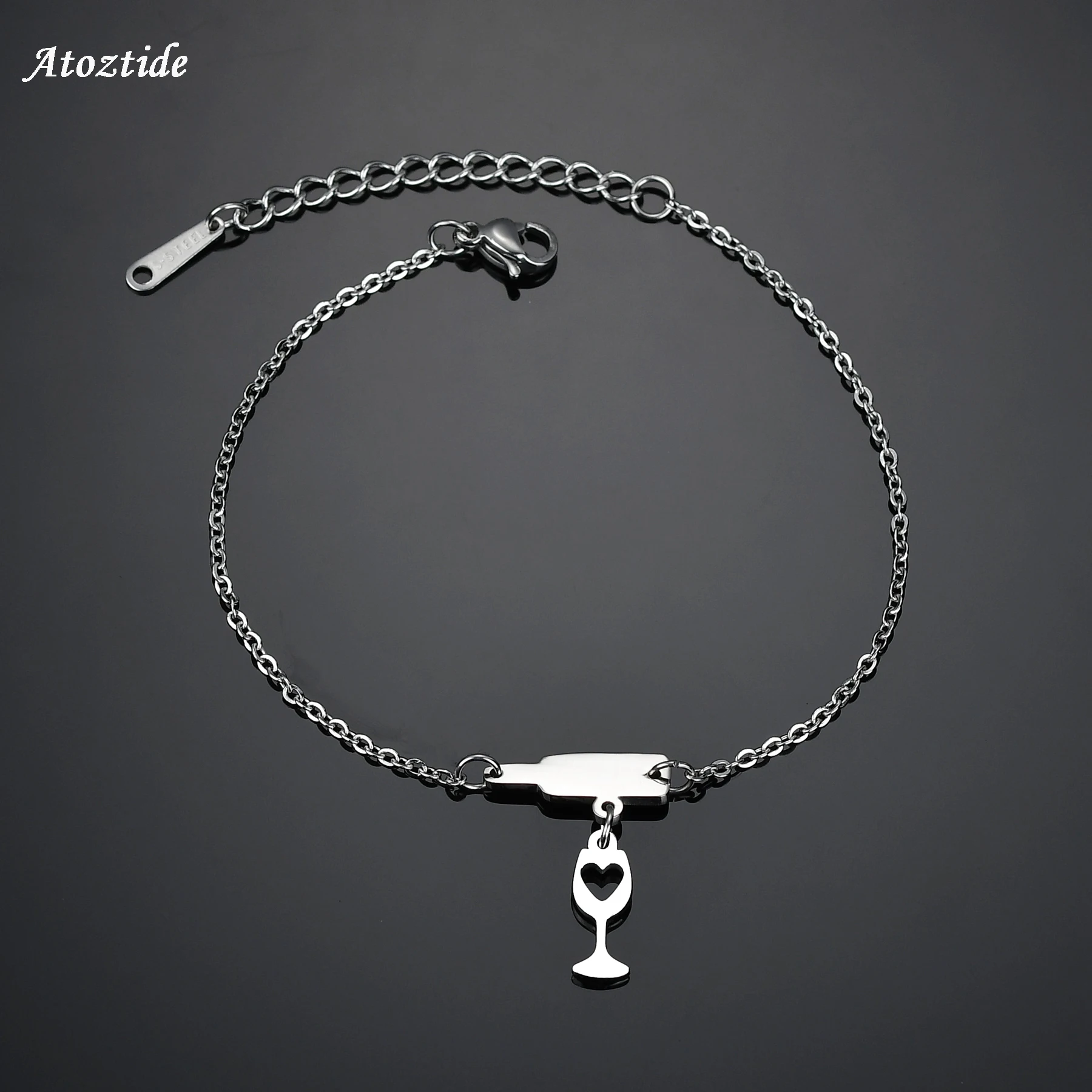 Atoztide Серебряный Сердце полый винный браслет с бусинами для женщин золотой цвет простой цепи браслеты из нержавеющей стали подарок