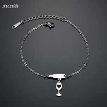 Atoztide Серебряный Сердце полый винный браслет с бусинами для женщин золотой цвет простой цепи браслеты из нержавеющей стали подарок