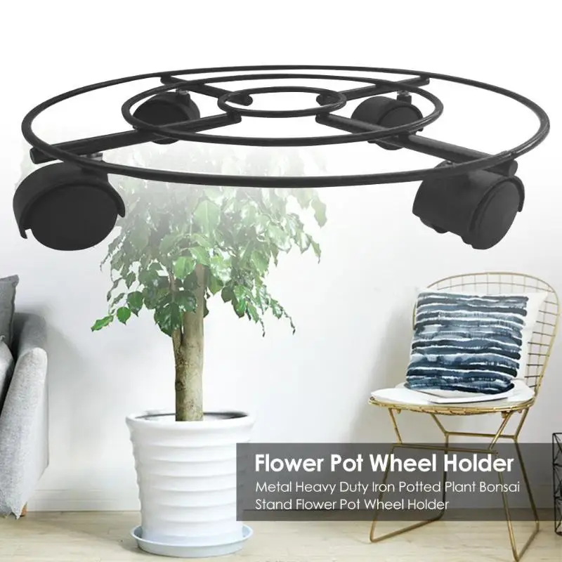 Metal Heavy Duty Iron Rack Practical Potted Plant Bonsai Stand Flower Pot Wheel Holder Necessary Household Flowerpot Supplies
