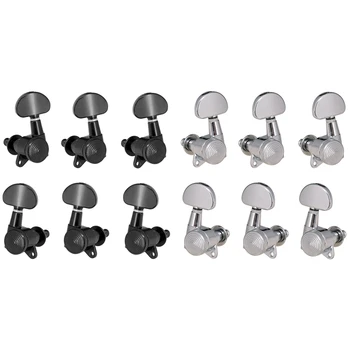 

12pcs 3R3L Locked String Tuners Tuning Peg Key Machine Heads Semicircle Button - 6pcs Black & 6pcs Silver