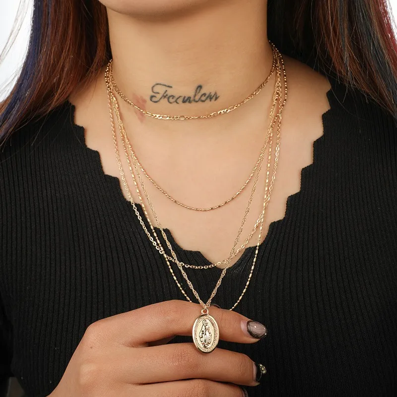2020 Fashion Multi Layer Portrait Pendants Necklaces For Women Gold Metal Heart Chocker Necklace New Design Jewelry Gift | Украшения и