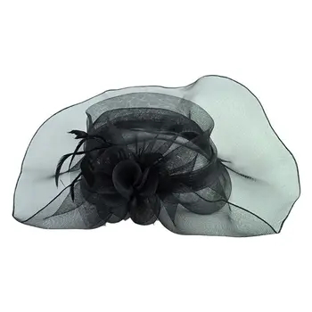 

Women Fascinator Hat Vintage Hairpin Broad Brim Headwear Flower Mesh Party Veil