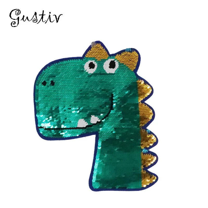 Cartoon Dinosaur Reverse Sequins Sew On Patches for Clothes Coat Sweater Embroidered Change Color Reversible Patch Appliques | Дом и сад