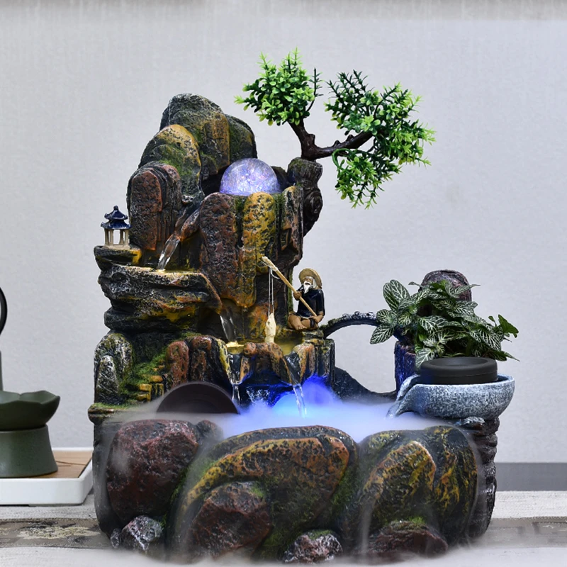 Adornos de fuente interiores, decoración Feng Shui de la suerte, fuentes de sobremesa, Humidificador artesanal de pecera, 220V|Figuras y miniaturas| AliExpress
