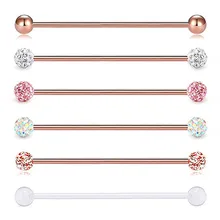 14 г хирургические Сталь штанга фабричного производства для Для женщин Для мужчин хряща пирсинг для ушей, тела ювелирные изделия 38 мм из розового золота