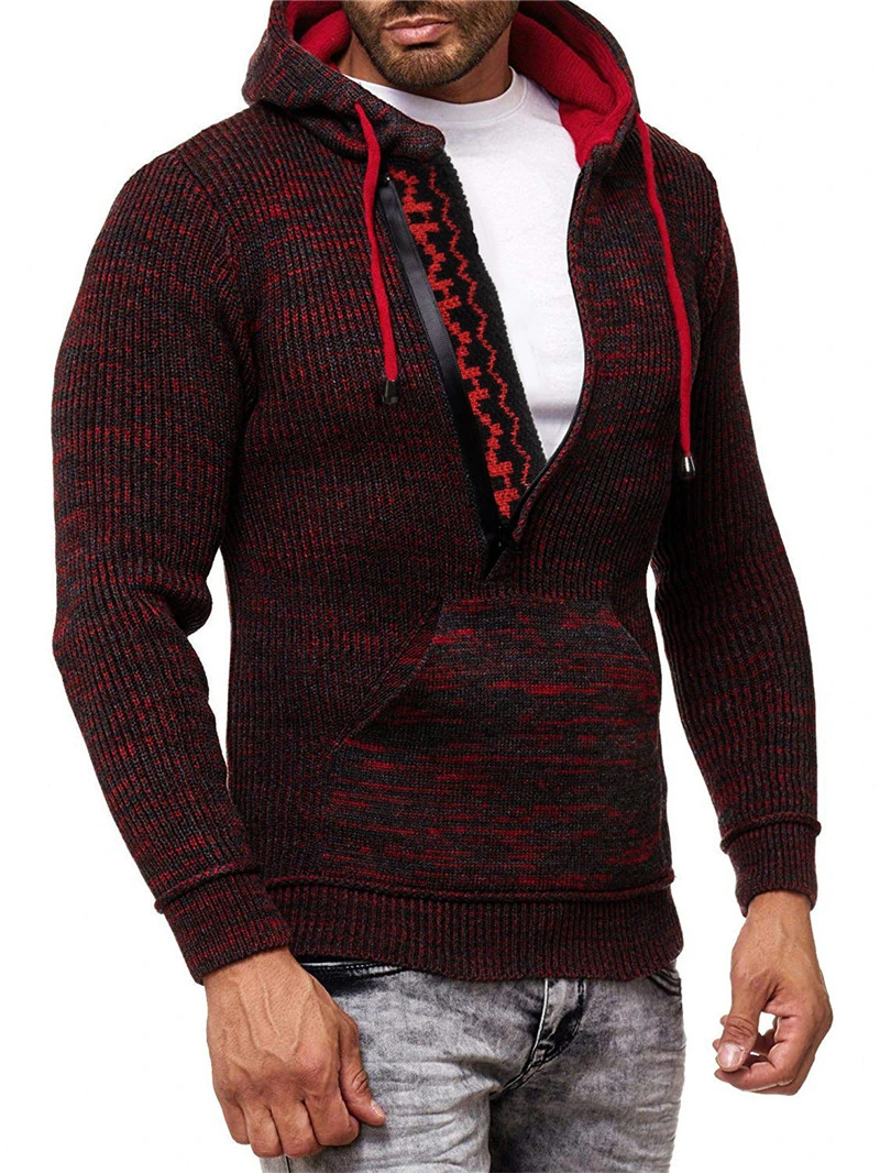 New Men's turtleneck Hooded Sweater Pullovers Male Slim Fit Zipper Sweaters Autumn Winter Solid Color Knitted Sweater Coat