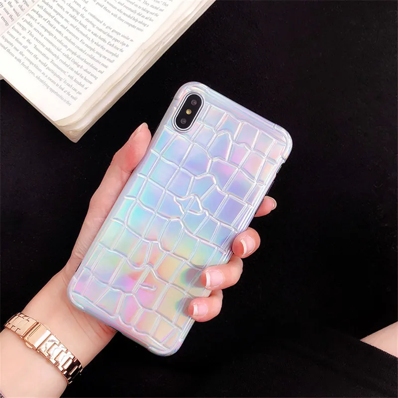 

For Laser crocodile pattern iPhone xs max mobile phone shell Apple 8plus/7/X/XR female 7p personality Fashion Soft Cases Funda