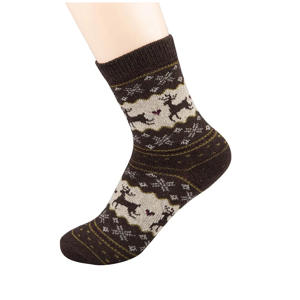 Женские рождественские носки с принтом оленя, в полоску, в национальном стиле, короткие носки, женские зимние теплые носки, calcetines Mujer