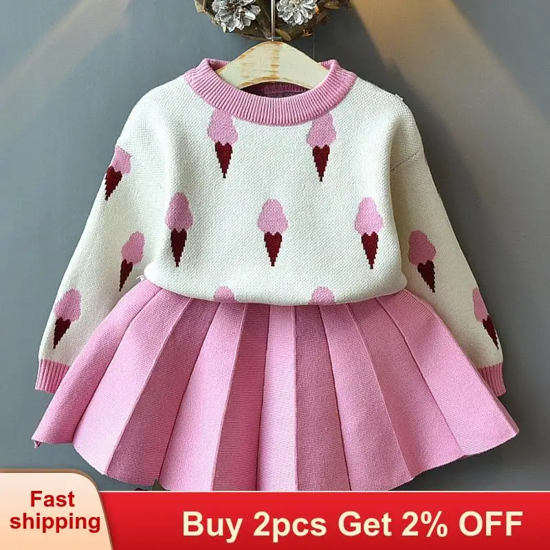 Платье для маленьких девочек Сезон осень-зима Одежда детей Трикотажный пуловер с