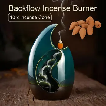 

Waterfall Incense Burner Backflow Aromatherapy Furnace Incense Holder Aromatic Home Office Incense Crafts w/10 Cones