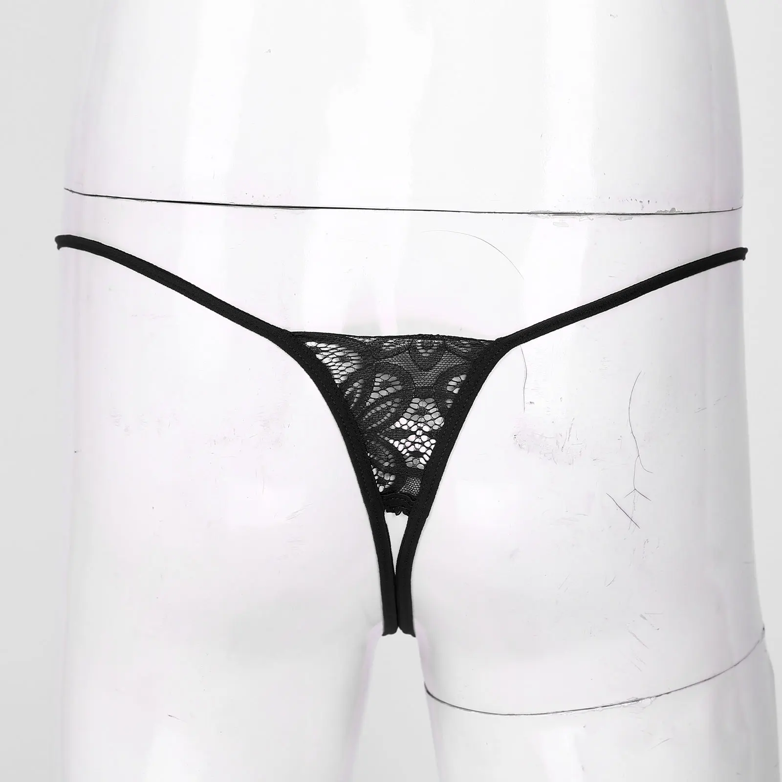 Men Stretch G String Panties Men Stretch Thong Underwear Men Lingerie Briefs Rhinestone Pendant Floral Lace