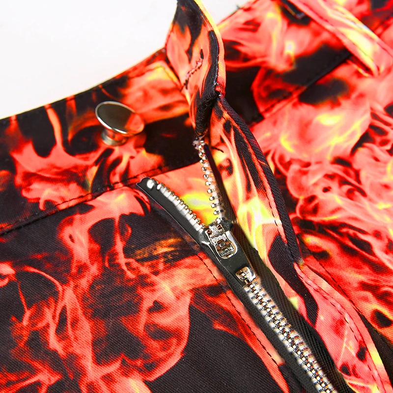 Мини-юбки Rockmore с принтом огненного пламени, женская красная юбка с высокой талией, на молнии, повседневная, Harajuku, Готическая, сексуальная, выше колена, обёрточная бумага, юбки для женщин
