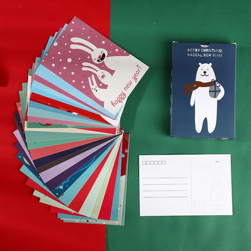 30 Pcs/Set Merry Christmas Cute Snowman Postcard DIY Cartoon Greeting Cards Message Card Xmas and New Year Gift photo