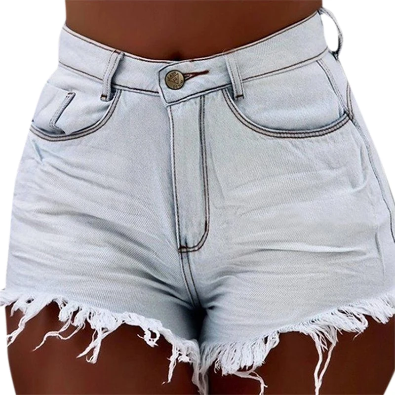 

New Summer Slim Denim Shorts High Waist Ripped Sexy Stretchy Ripped Distressed Denim Shorts Cuffed Hem Short Jeans Streetwear