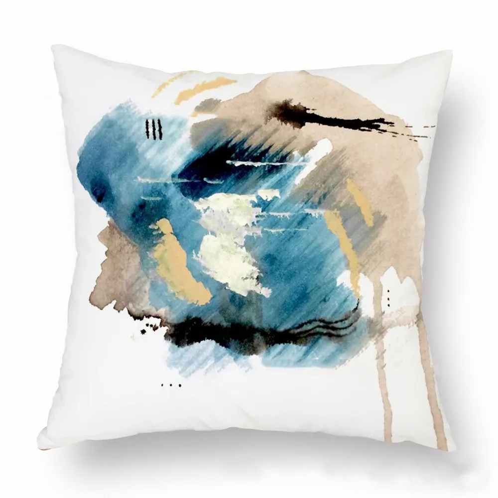 Modern Sofa Car Home Decoration Pillowcase Cozy Short Fluff Personality Abstract Ink Landscape Pattern Cushion Cover