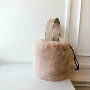 

2020 autumn and winter new mouth bucket bag plush bag net red one-shoulder messenger bag