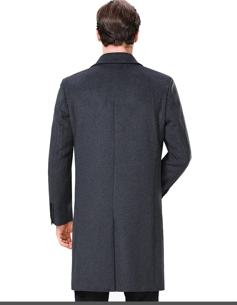 Men's Winter Wool-blend Cashmere Medium Woolen Coat Fashion Slim Fit Simple Long Trench Coat Windbreaker Jacket Outwear