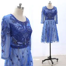 MACloth темно-синее короткое платье с круглым вырезом длиной до колена миди с вышивкой из тюля платье для выпускного вечера XL 265390 распродажа