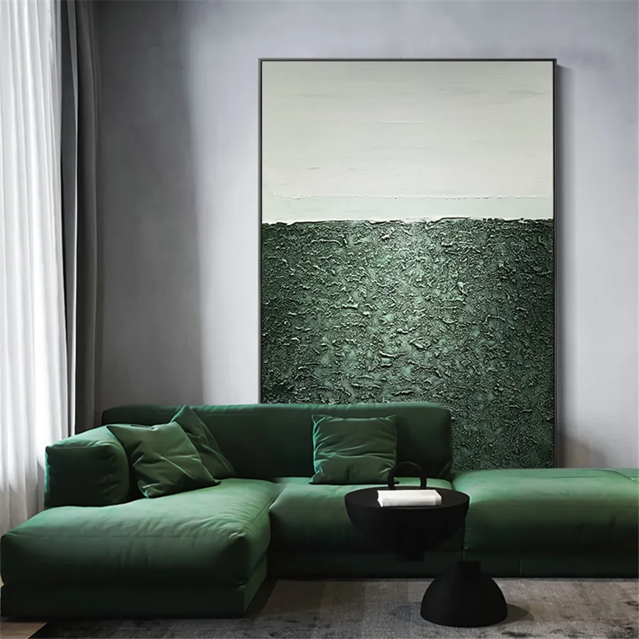 

Hand-Painted Large Oil Painting Thick Texture Abstract Hanging Wall Art Dark Green Decorative Murals Picture For Porch villa