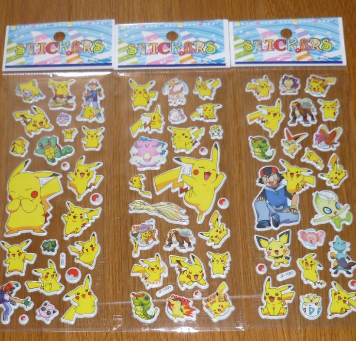 3 шт./лот, Pokemon Pikachu, мультяшная Пуффи наклейка s, детская игрушка, 3D Аниме наклейка s для детей, наклейка для скрапбукинга, Случайная