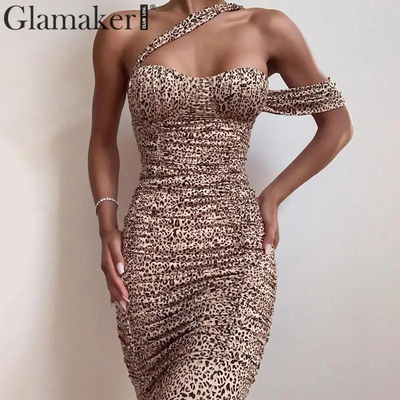 Glamaker трикотажное облегающее платье с леопардовым принтом женское элегантное без