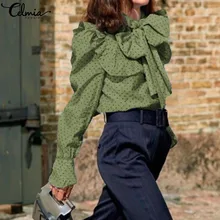 *#Best Price Celmia 2019 Fashion Sexy Polka Dot Print Blouses Long Sleeve Bow Tie Loose Shirts Casual Ruffles Tops Elegant Office Work Blusas *#Best Price Celmia 2019 Fashion Sexy Polka Dot Print Blouses Long Sleeve Bow Tie Loose Shirts Casual Ruffles Tops Elegant Office Work Blusas