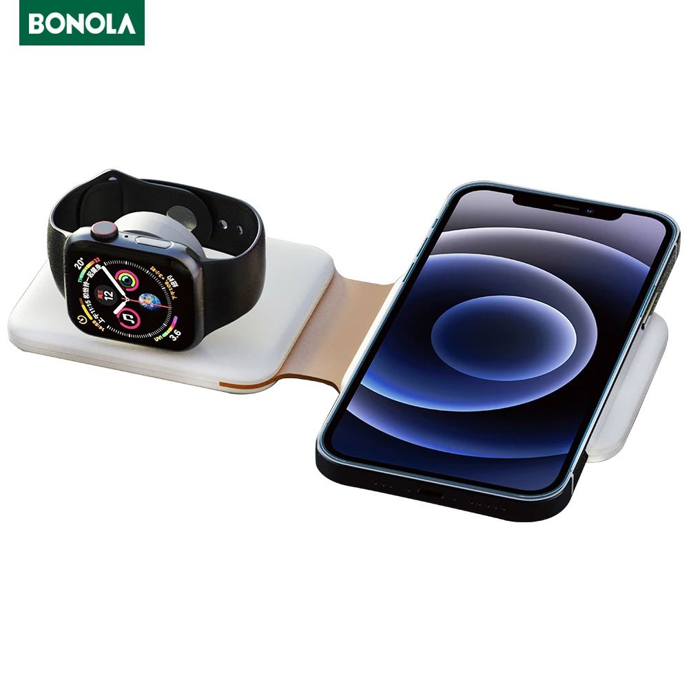 Bonola 2 in1 Wireless Magnetic Mag safe Duo Charger for iPhone 12 Pro M11 XS 15W Fast Charger For Airpods Pro/Apple Watch SE 6 5