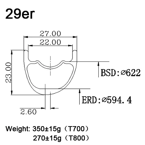 Carbonfan T800 Superlight Асимметричная 29er ширина: 27 мм Глубина: 23 мм карбоновый обод для горного велосипеда