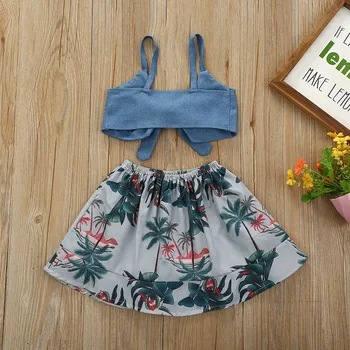 

Girls' Baby Sets Strapless Shirt Coconut Tree Print Skirt Summer 2020