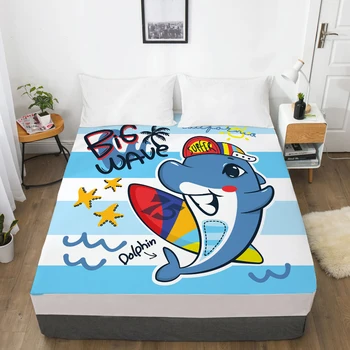 

3D Fitted Sheet, Kids Bed Sheet With Elastic Single/King/Custom,Mattress Cover 150/180/160x200 children/baby/boys Cute shark